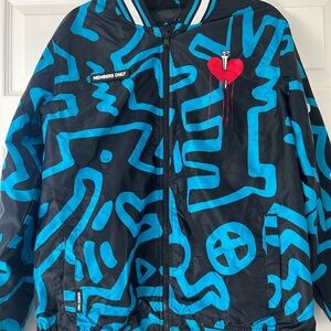Members Only Keith Haring Black and Blue Graphic Bomber Jacket